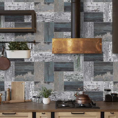 Distressed Green and White Wood Grain Wallpaper – Rustic Charm