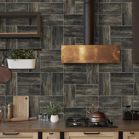 Dark Gray Wood Grain Wallpaper - Textured Peel and Stick Design