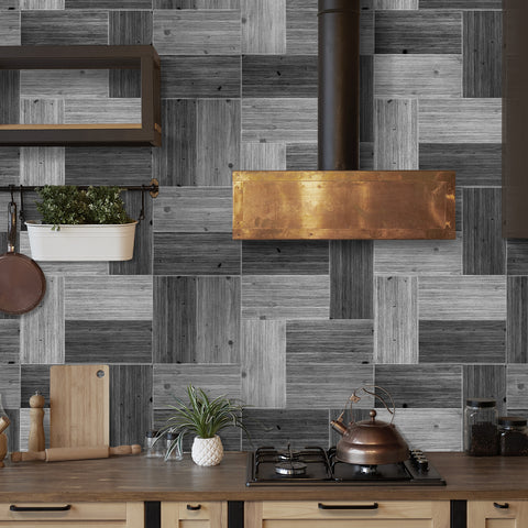 Textured Black and White Wood Panel Wallpaper for Home Decor