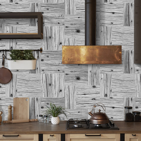 Reclaimed Wood Effect Wallpaper in Gray for Cozy Interiors