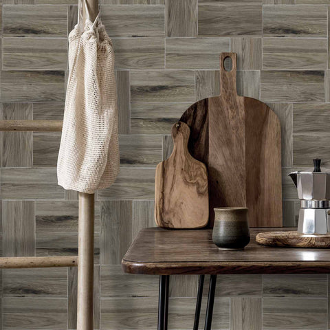 Wood Grain Stickers Waterproof Self-Adhesive Wall Tiles for Kitchen Bathroom Staircase Home Decoration DIY