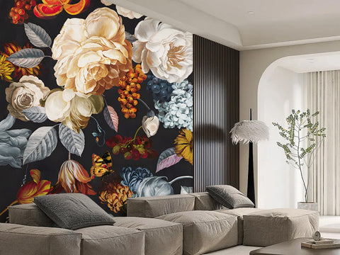 dark large floral wallpaper
