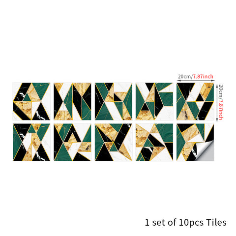 Classic green and gold tone: the elegant style of tile stickers