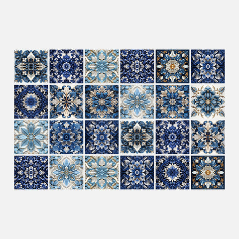 Blue and white petals - elegant and calm classical art tile stickers