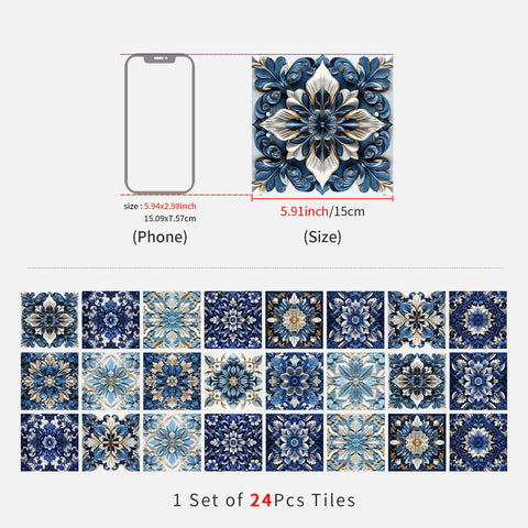 Blue and white petals - elegant and calm classical art tile stickers