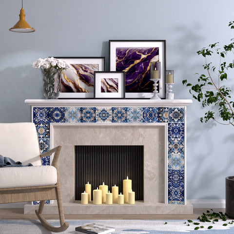 Blue and white petals - elegant and calm classical art tile stickers