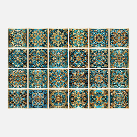 Artistic interpretation of retro style - blue and gold ceramic tile stickers