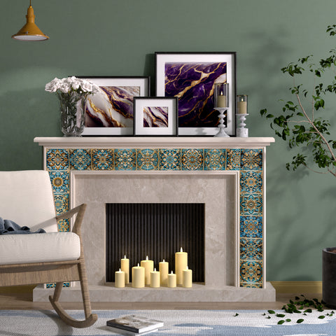 Artistic interpretation of retro style - blue and gold ceramic tile stickers