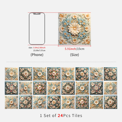 Decor Delights: Enhance Your Home with Tile Series Stickers(Green Floral Pattern）