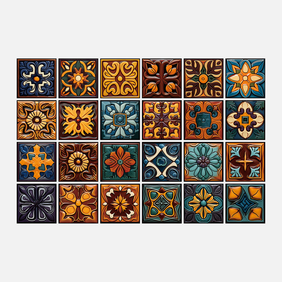 Retro Flowers - Art Tile Stickers