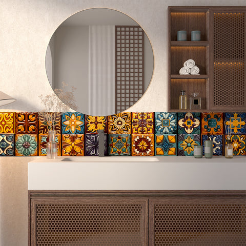 Retro Flowers - Art Tile Stickers