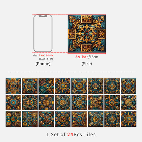 Retro Splendor - Blue and Gold Tile Stickers