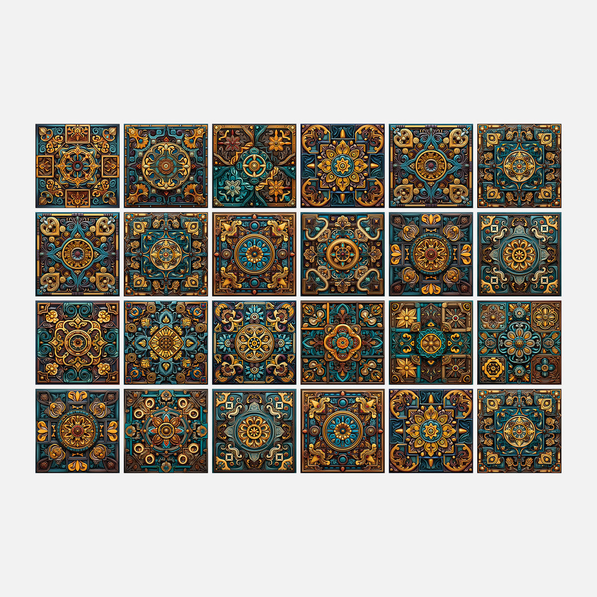 Retro Splendor - Blue and Gold Tile Stickers