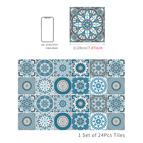 Blue and white mandala tile stickers: interpreting the beauty of mystery and tranquility