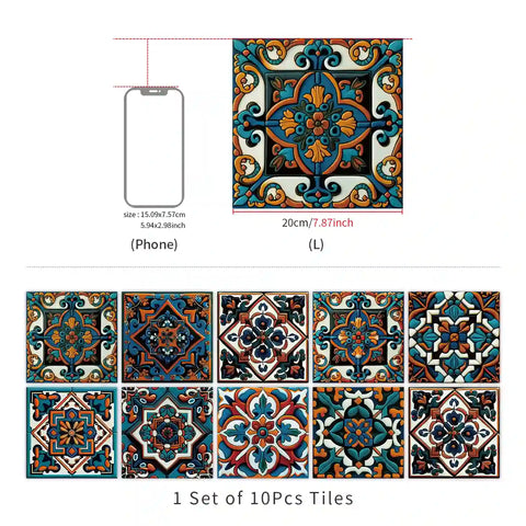 Retro blue and orange: the exotic style of tile stickers