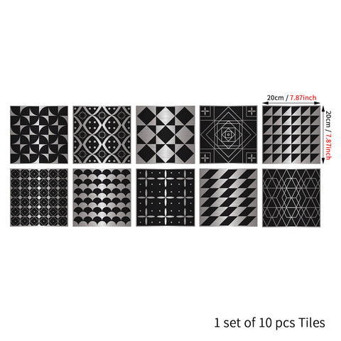 Black and silver classic: simple tile stickers with white patterns