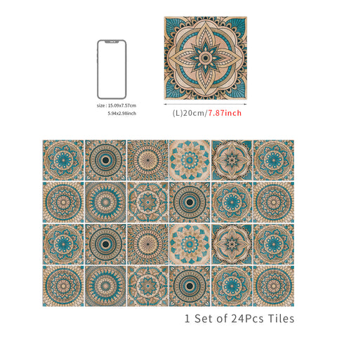 Blue-brown mandala tile stickers: a perfect fusion of retro and art