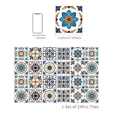 Blue-brown retro tile stickers: reproduce the charm of classic art