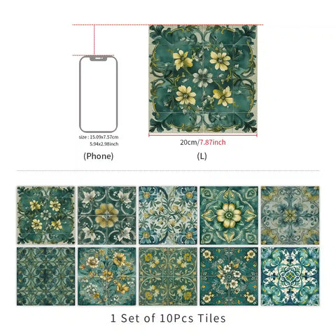 Fresh green and gold tone: the natural elegance of tile stickers