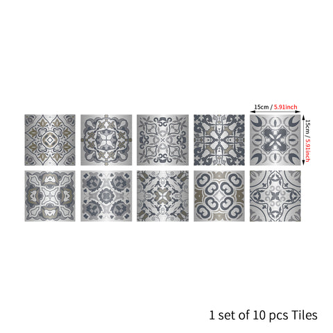 Silver-gray interweaving: fashionable tile stickers with abstract flowers
