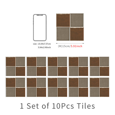 Brown and Grey Retro French Glazed Wallpaper Square Tile Sticker 10PCS