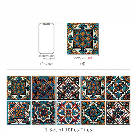 Retro blue and orange: the exotic style of tile stickers