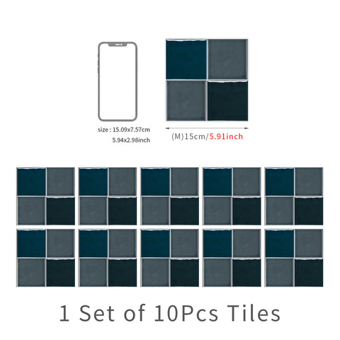 Blue and Grey Glazed Wallpaper Square Tile Sticker 10PCS