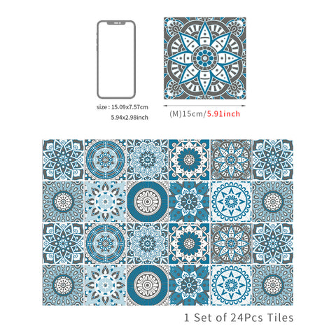 Blue and white mandala tile stickers: interpreting the beauty of mystery and tranquility