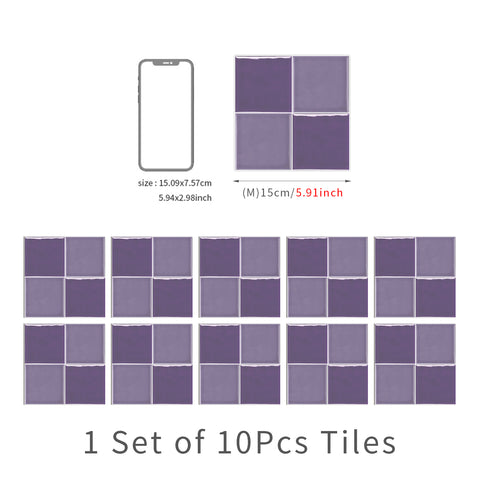 Light Purple Elegant Glazed Wallpaper Square Tile Sticker 10PCS