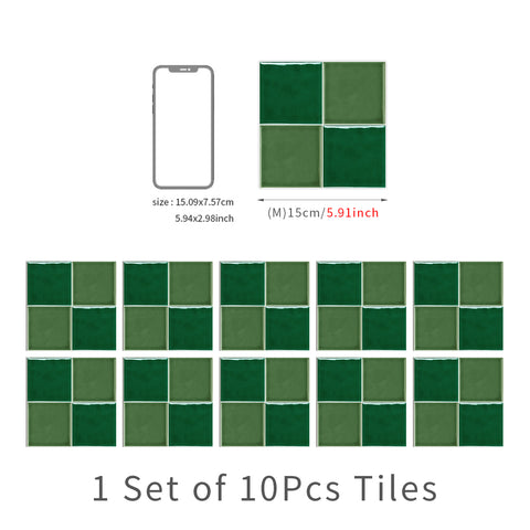 Green Nature Glazed Wallpaper Square Tile Sticker 10PCS