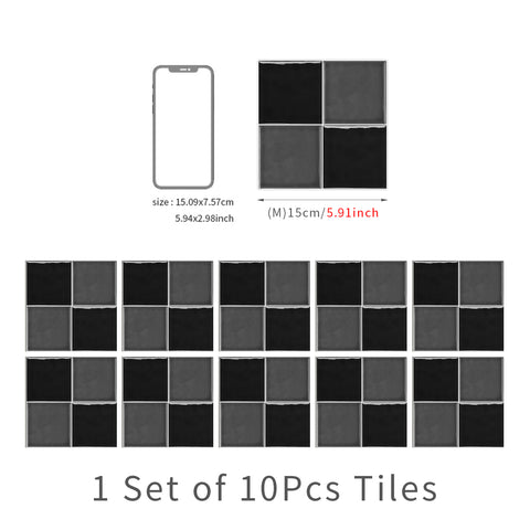 Black and Grey Glazed Wallpaper Square Tile Sticker 10PCS