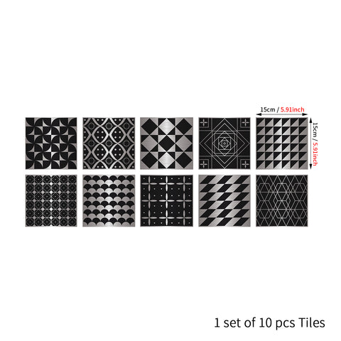 Black and silver classic: simple tile stickers with white patterns