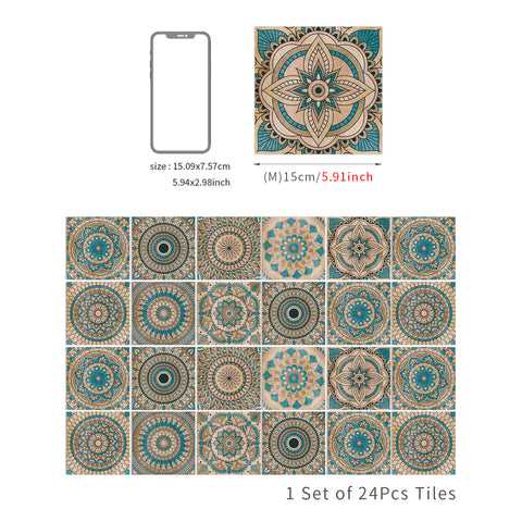 Blue-brown mandala tile stickers: a perfect fusion of retro and art