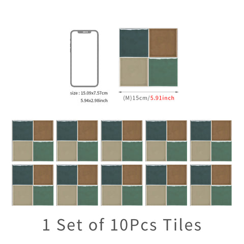 Brown Beige Green Retro French Glazed Wallpaper Square Tile Sticker 10PCS