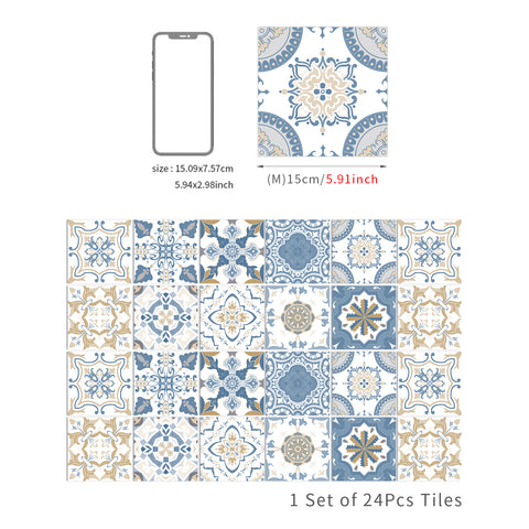 Blue-brown elegant tile stickers: inject retro charm into the space