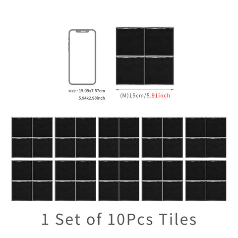 Black Classic Wallpaper Glazed Square Tile Sticker 10PCS