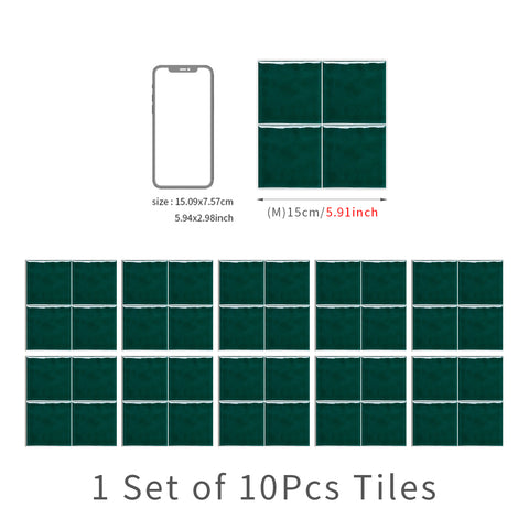 Green French Country Style Wallpaper Glazed Square Tile Sticker 10PCS