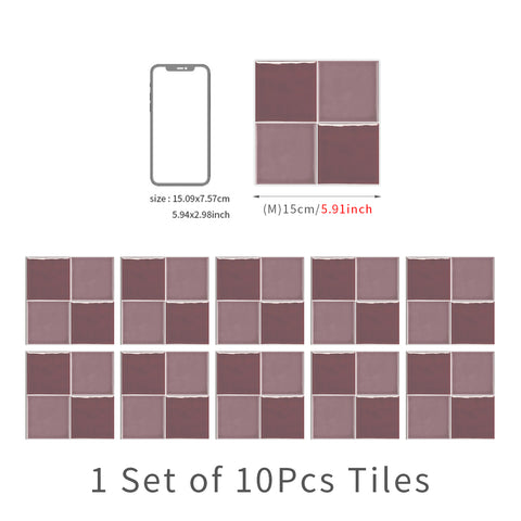 Pinkish Purple Modern Glazed Wallpaper Square Tile Sticker 10PCS