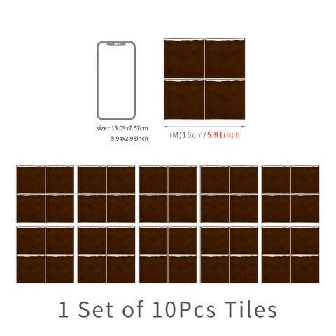 Dark Brown French Country Style Wallpaper Glazed Square Tile Sticker 10PCS