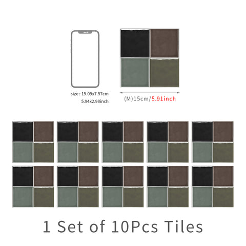 Brown and Green Retro French Glazed Wallpaper Square Tile Sticker 10PCS