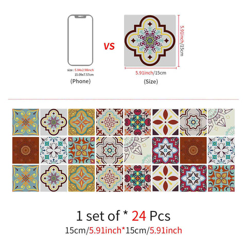 24pcs Floral Flower Wall Tile Paper Peel and Stick Removable Waterproof Wallpaper for Cabinet Kitchen Bathroom