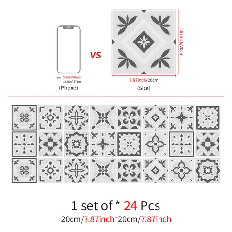 24 Pcs Set Black & White Collection Peel and Stick Tile Stickers backsplash Tile Decals Bathroom & Kitchen Vinyl Wall Decals Easy to Apply Just Peel & Stick Home Decor