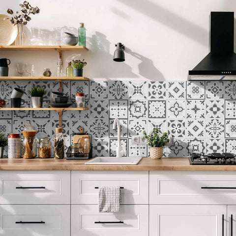 24 Pcs Set Black & White Collection Peel and Stick Tile Stickers backsplash Tile Decals Bathroom & Kitchen Vinyl Wall Decals Easy to Apply Just Peel & Stick Home Decor