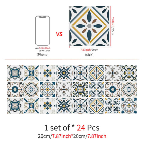 24Pcs Geometry Decorative Stickers 4x4 6x6 8x8 Inches， Peel and Stick Backsplash Tile Stickers, Wall Stickers Self Adhesive Removable Waterproof for Kitchen Backsplash，Staircase，Stick on Tiles