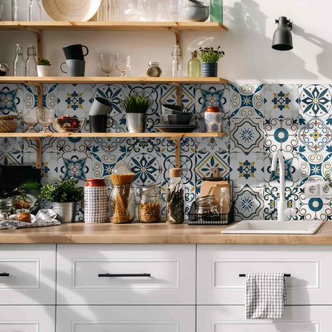 24Pcs Geometry Decorative Stickers 4x4 6x6 8x8 Inches， Peel and Stick Backsplash Tile Stickers, Wall Stickers Self Adhesive Removable Waterproof for Kitchen Backsplash，Staircase，Stick on Tiles