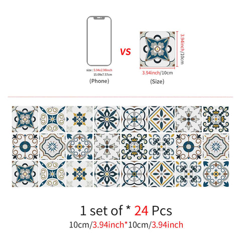 24Pcs Geometry Decorative Stickers 4x4 6x6 8x8 Inches， Peel and Stick Backsplash Tile Stickers, Wall Stickers Self Adhesive Removable Waterproof for Kitchen Backsplash，Staircase，Stick on Tiles