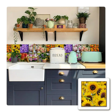 Provence Brick Decal Unique Floral Wall Decals, Personalized Peel and Stick for Living Room & Kitchen Backsplash Easy to Remove