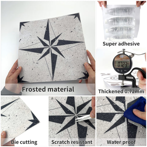 Removable Flooring Kitchen Tile, Decal Changing Table Tile Paste Wall Sticker for Home Removable Tile Sticker Eight-Pointed Star PVC, 5pcs