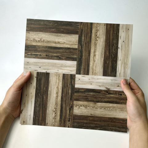 Natural Wood Grain Floor Waterproof Easy-Applied Stickers 5pcs