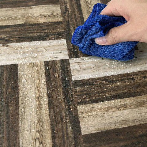 Natural Wood Grain Floor Waterproof Easy-Applied Stickers 5pcs